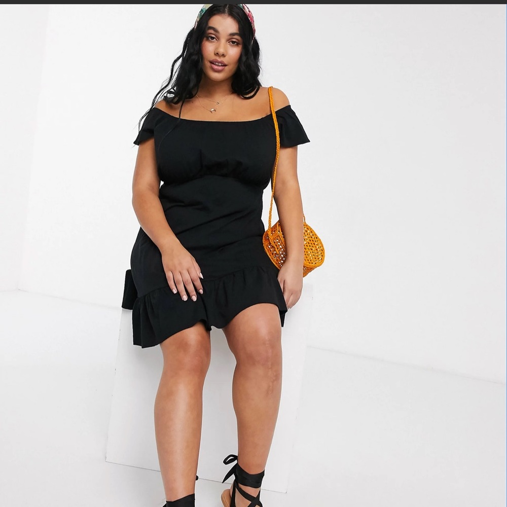 ASOS Curve off shoulder mini sundress w/ pep hem